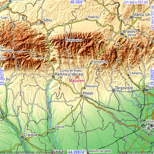 Topographic map of Mălureni