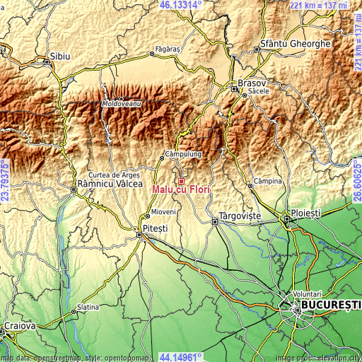 Topographic map of Malu cu Flori