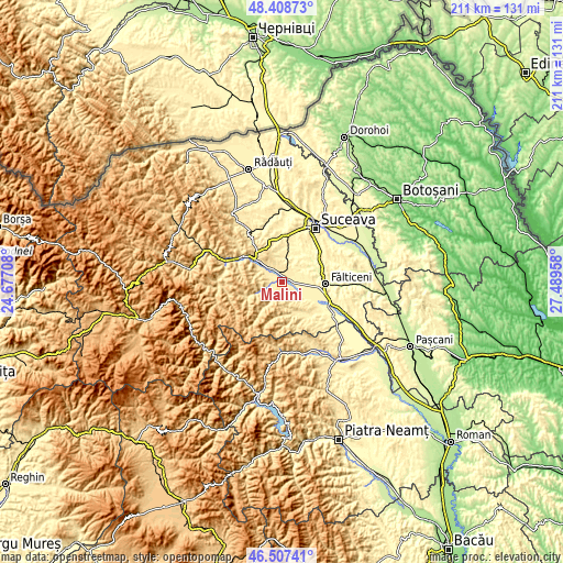 Topographic map of Mălini