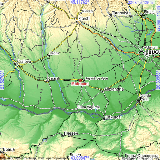 Topographic map of Măldăeni