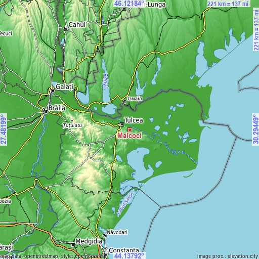 Topographic map of Malcoci