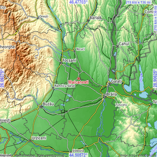 Topographic map of Măicăneşti