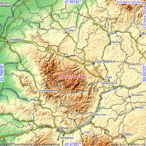 Topographic map of Măguri-Răcătău