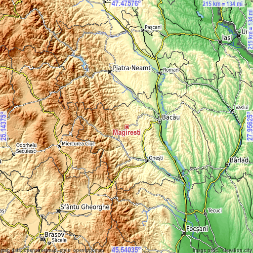 Topographic map of Măgireşti