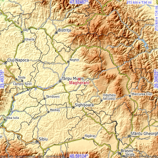 Topographic map of Măgherani