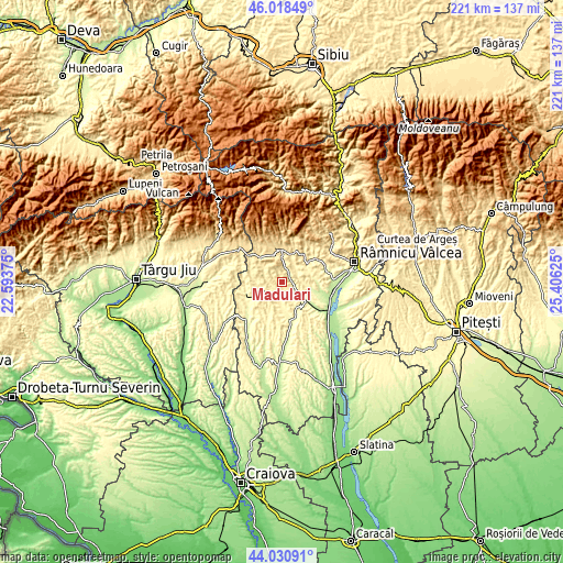 Topographic map of Mădulari