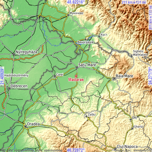 Topographic map of Mădăras
