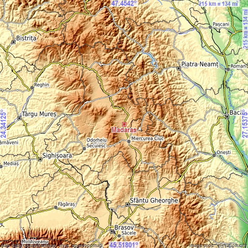 Topographic map of Mădăraș