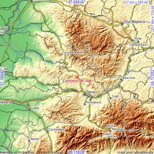 Topographic map of Luncoiu de Jos