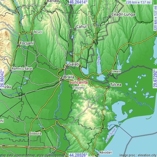 Topographic map of Luncaviţa