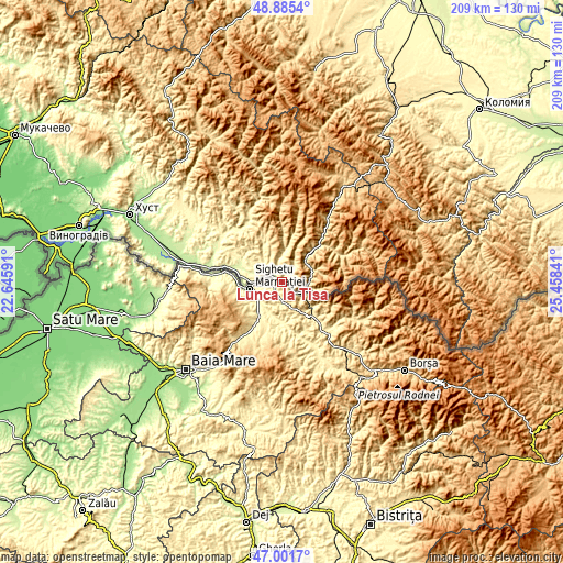 Topographic map of Lunca la Tisa