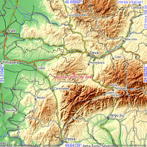 Topographic map of Lunca Cernii de Jos