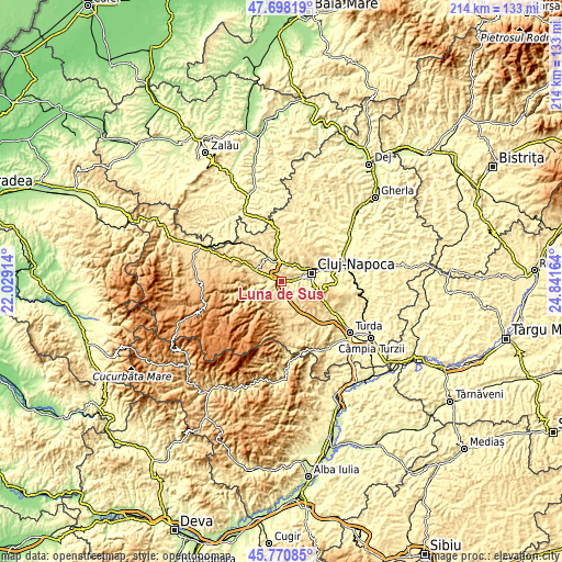 Topographic map of Luna de Sus