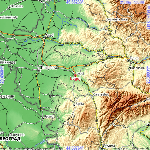 Topographic map of Lugoj