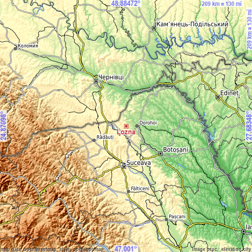 Topographic map of Lozna