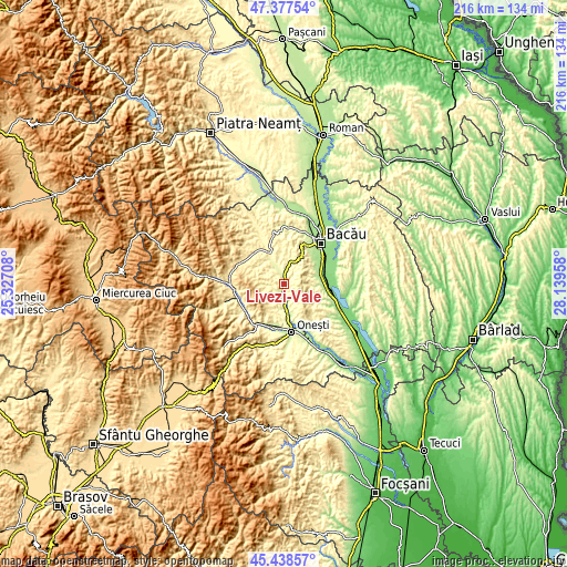 Topographic map of Livezi-Vale