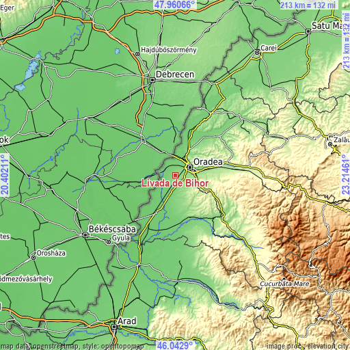 Topographic map of Livada de Bihor