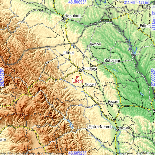 Topographic map of Liteni