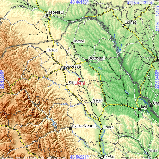 Topographic map of Liteni