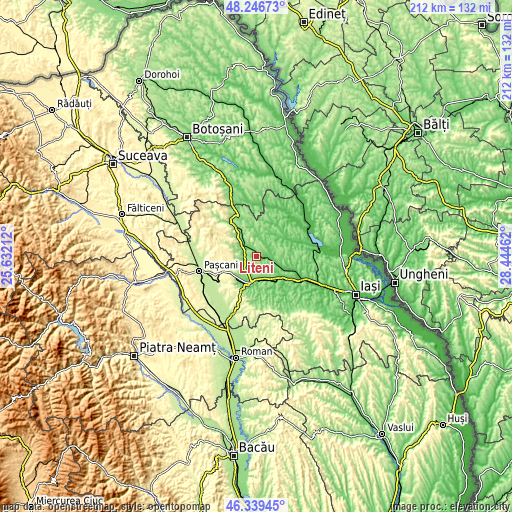 Topographic map of Liteni