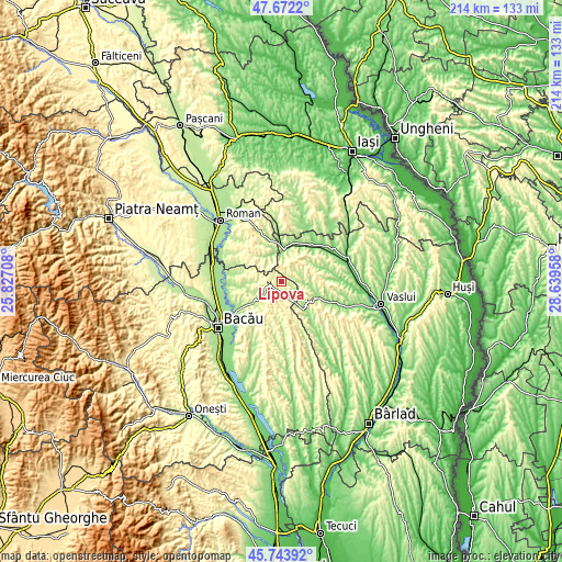 Topographic map of Lipova