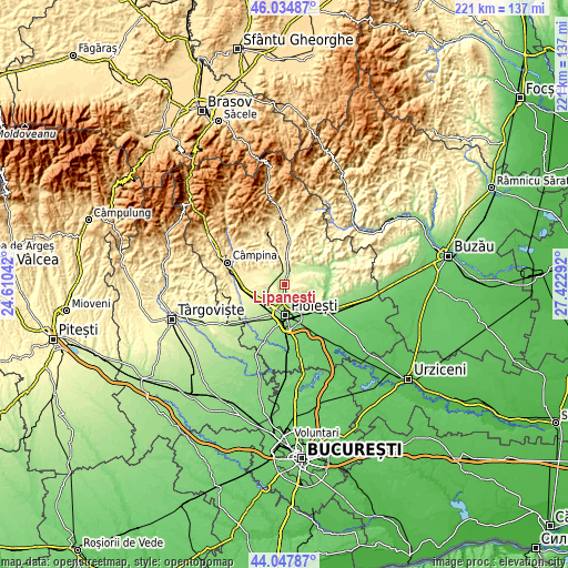 Topographic map of Lipăneşti