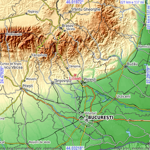 Topographic map of Liliești