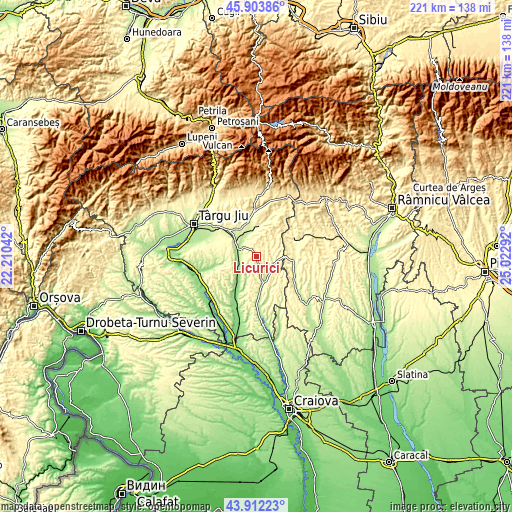 Topographic map of Licurici