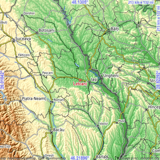 Topographic map of Leţcani