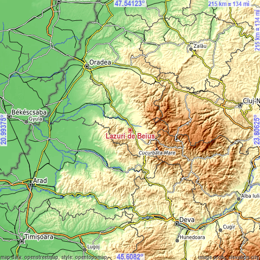 Topographic map of Lazuri de Beiuş