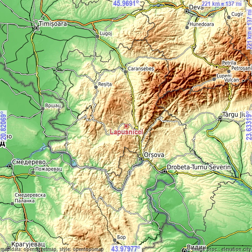 Topographic map of Lăpuşnicel