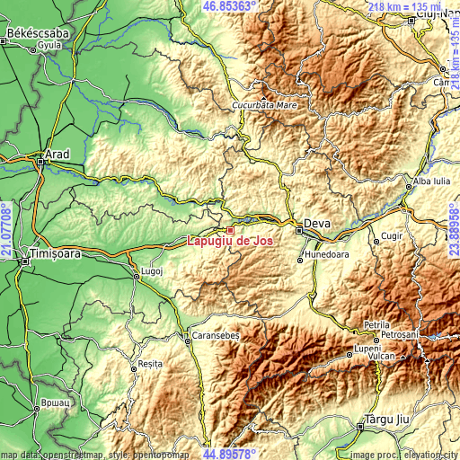 Topographic map of Lăpugiu de Jos