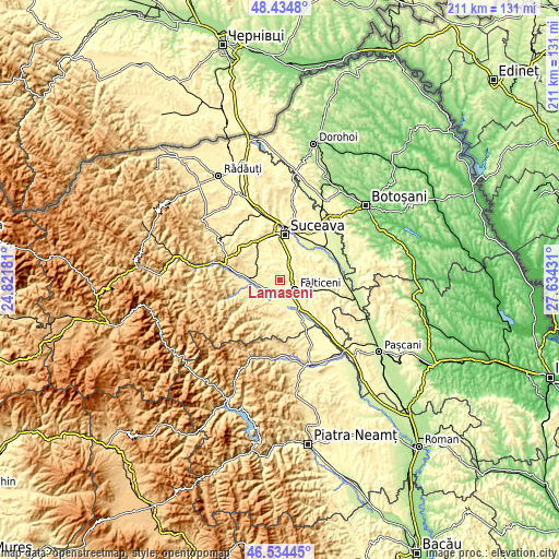 Topographic map of Lămășeni