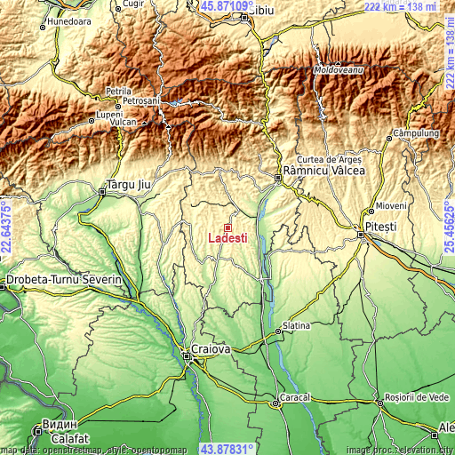 Topographic map of Lădeşti