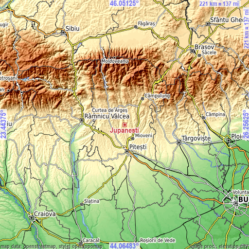 Topographic map of Jupânești