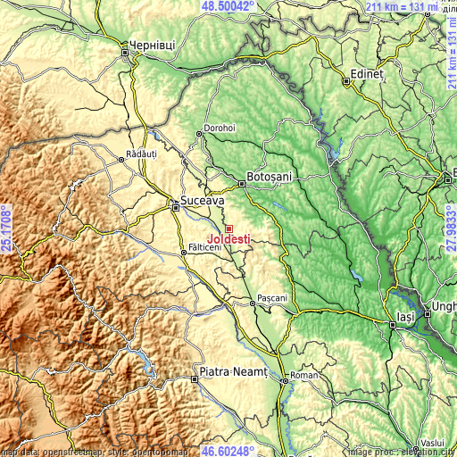 Topographic map of Joldești