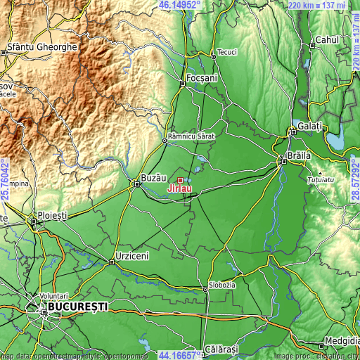 Topographic map of Jirlău