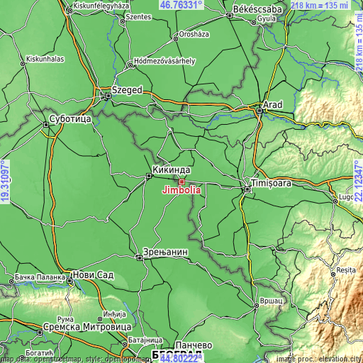 Topographic map of Jimbolia