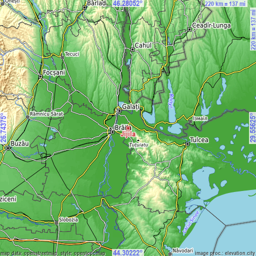 Topographic map of Jijila