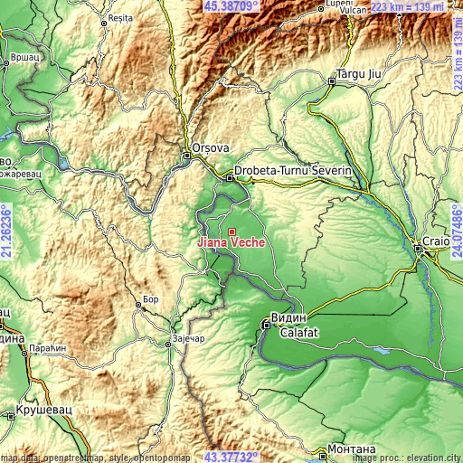 Topographic map of Jiana Veche