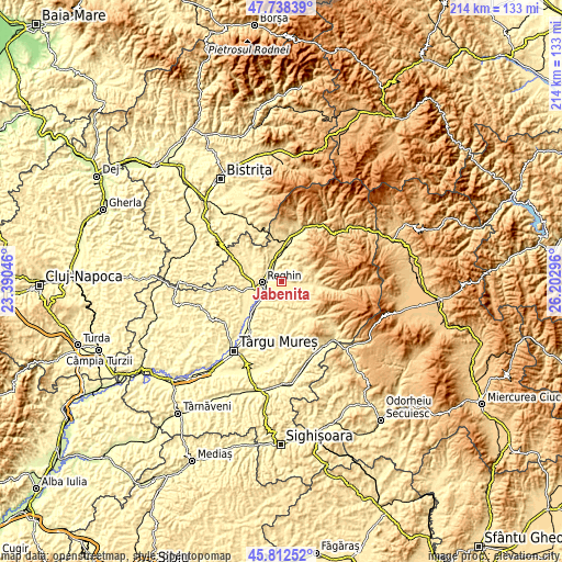 Topographic map of Jabenița