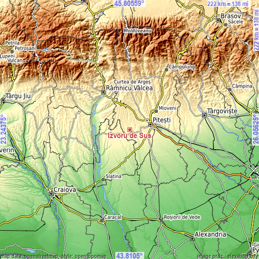 Topographic map of Izvoru de Sus