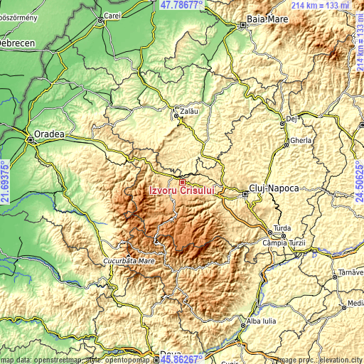 Topographic map of Izvoru Crişului