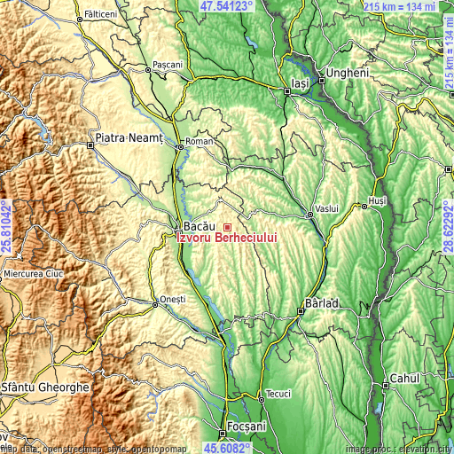 Topographic map of Izvoru Berheciului