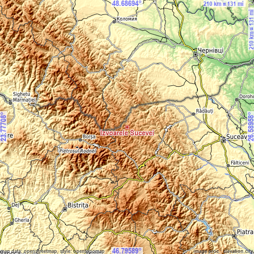 Topographic map of Izvoarele Sucevei