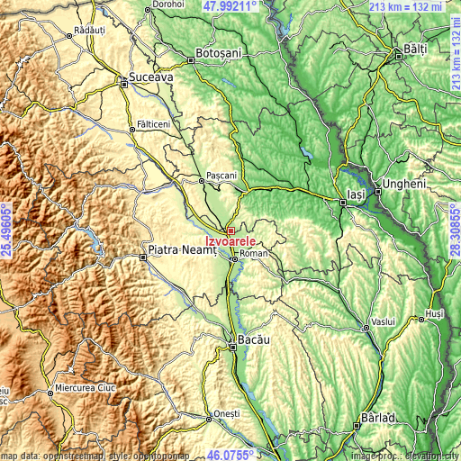 Topographic map of Izvoarele