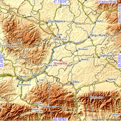 Topographic map of Izvoarele