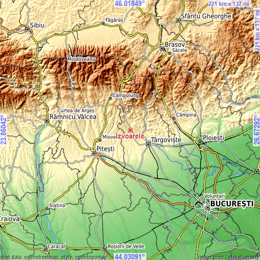 Topographic map of Izvoarele