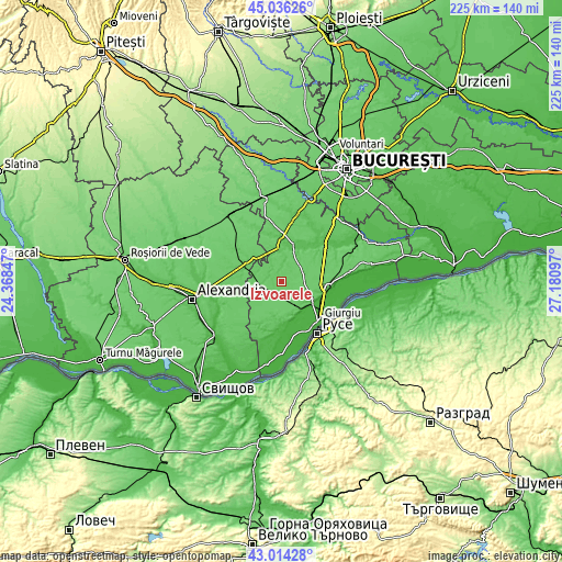 Topographic map of Izvoarele