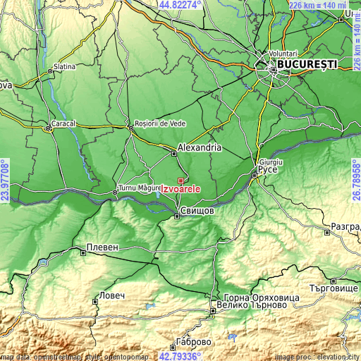 Topographic map of Izvoarele